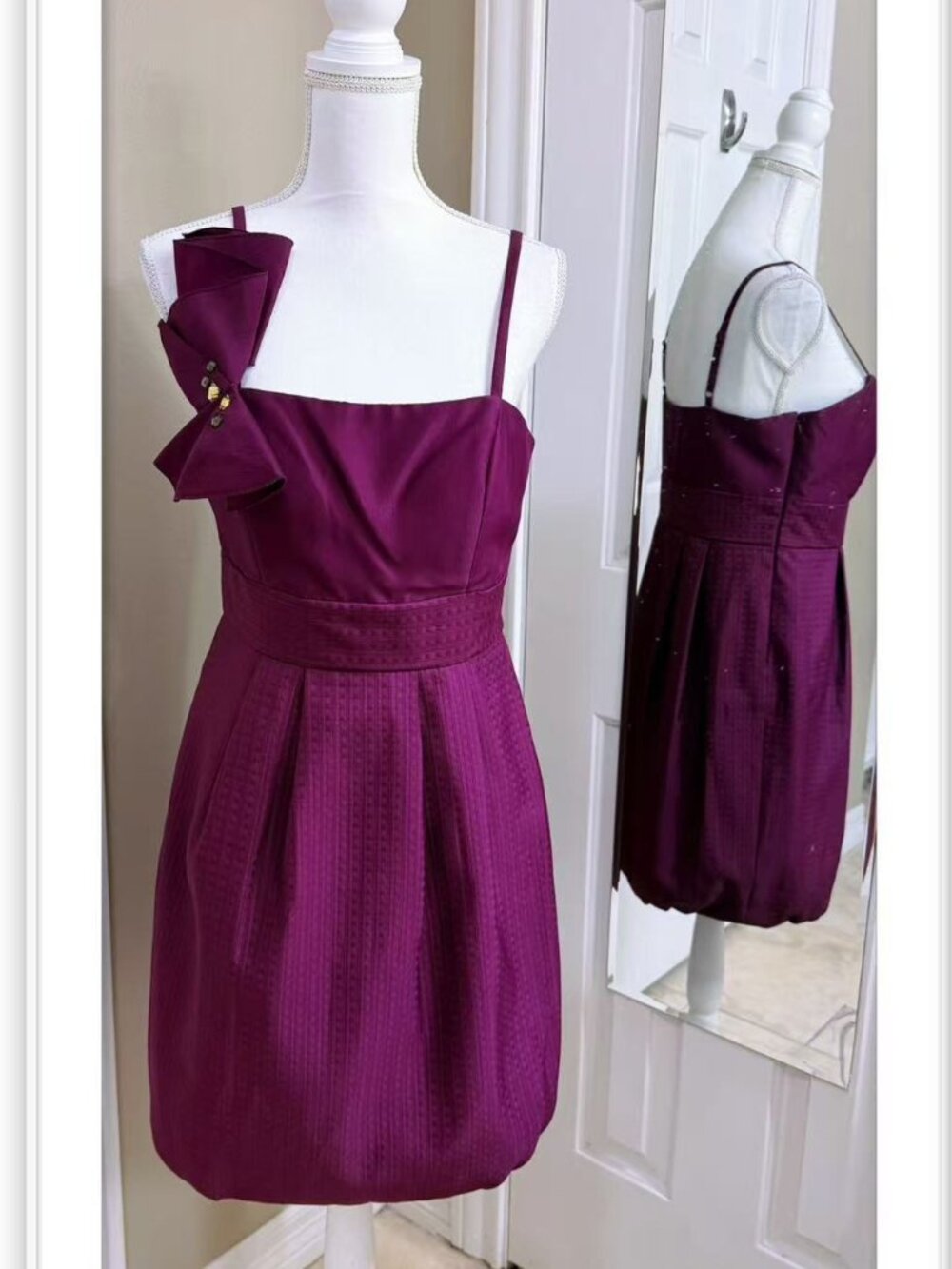 BCBG bow detail on the strap one-shoulder bubble skirt dress size 10